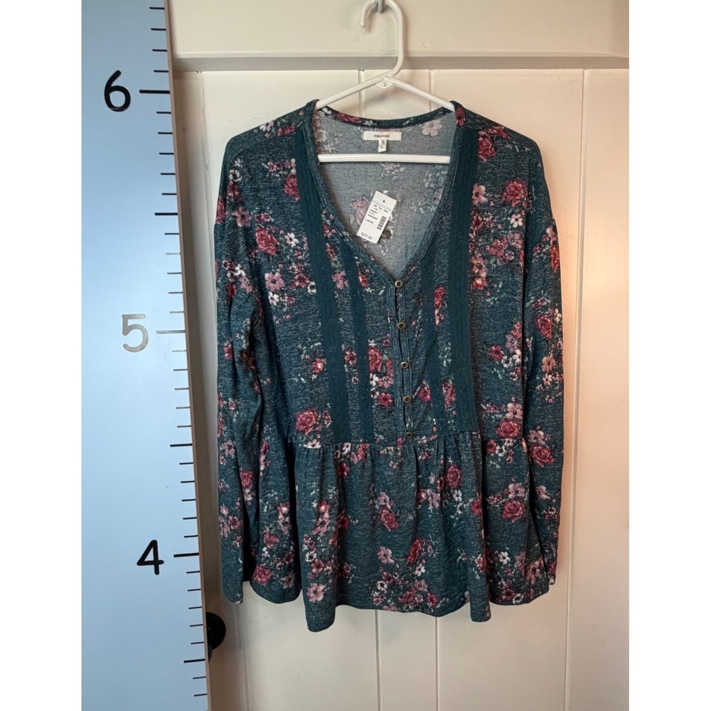 Maurices Green Floral Peasant Cottagecore Buttoned Blouse‎ Women's Large NWT